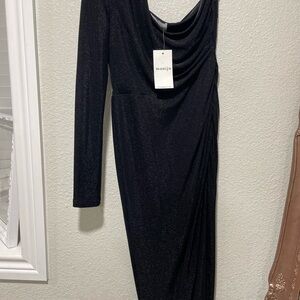 Elegant Black Cowl Neck Long Sleeve Cocktail Dress